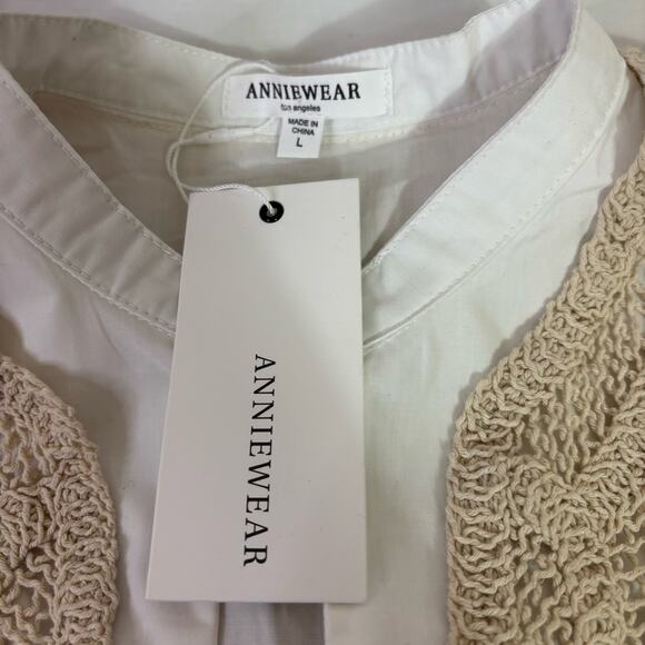 NWT AnnieWear White Long Sleeve Dress with Crochet Vest Overlay Size Large X0474 - Picture 7 of 10